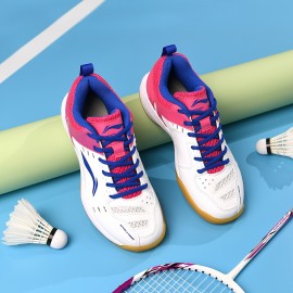 LI-NING Striped Breathable Badminton Shoes for Women - Lightweight, Non-Slip, EVA Insole, Rubber Sole, All-Season Sports Shoes with Fabric and Faux Leather Upper LI-NING Striped Breathable Badminton Shoes for Women - Lightweight, Non-Slip, EVA Insole, Rubber Sole, All-Season Sports Shoes with Fabric and Faux Leather Upper