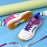 LI-NING Striped Breathable Badminton Shoes for Women - Lightweight, Non-Slip, EVA Insole, Rubber Sole, All-Season Sports Shoes with Fabric and Faux Leather Upper