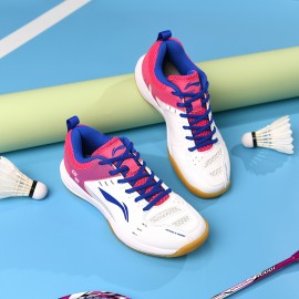LI-NING Striped Breathable Badminton Shoes for Women - Lightweight, Non-Slip, EVA Insole, Rubber Sole, All-Season Sports Shoes with Fabric and Faux Leather Upper LI-NING Striped Breathable Badminton Shoes for Women - Lightweight, Non-Slip, EVA Insole, Rubber Sole, All-Season Sports Shoes with Fabric and Faux Leather Upper