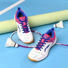 LI-NING Striped Breathable Badminton Shoes for Women - Lightweight, Non-Slip, EVA Insole, Rubber Sole, All-Season Sports Shoes with Fabric and Faux Leather Upper LI-NING Striped Breathable Badminton Shoes for Women - Lightweight, Non-Slip, EVA Insole, Rubber Sole, All-Season Sports Shoes with Fabric and Faux Leather Upper
