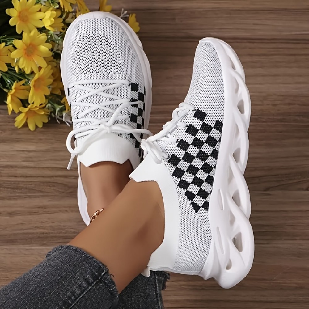 Womens Houndstooth Low Top Sports Shoes - Breathable, Comfy, Lace-Up, Fabric Inner, EVA Sole - All-Season, Outdoor Walking, Running, Fashion Sneakers Womens Houndstooth Low Top Sports Shoes - Breathable, Comfy, Lace-Up, Fabric Inner, EVA Sole - All-Season, Outdoor Walking, Running, Fashion Sneakers