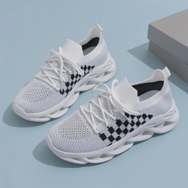 Womens Houndstooth Low Top Sports Shoes - Breathable, Comfy, Lace-Up, Fabric Inner, EVA Sole - All-Season, Outdoor Walking, Running, Fashion Sneakers Womens Houndstooth Low Top Sports Shoes - Breathable, Comfy, Lace-Up, Fabric Inner, EVA Sole - All-Season, Outdoor Walking, Running, Fashion Sneakers