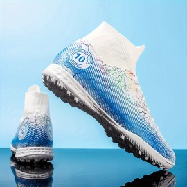 White blue high top football shoes AG long staple artificial grass outdoor sports football boots competition youth training shoes breathable and non slip unisex White blue high top football shoes AG long staple artificial grass outdoor sports football boots competition youth training shoes breathable and non slip unisex