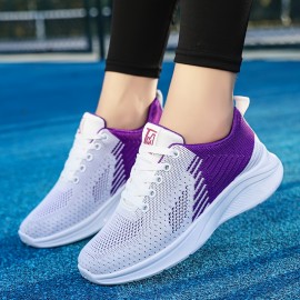 Breathable Knitted Sneakers for Women - Stylish Contrast Color Design, Lace Up Running Shoes for Comfortable Footwear Breathable Knitted Sneakers for Women - Stylish Contrast Color Design, Lace Up Running Shoes for Comfortable Footwear
