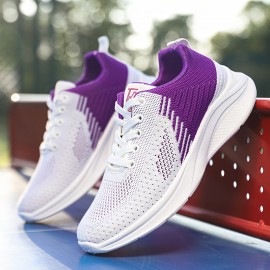 Breathable Knitted Sneakers for Women - Stylish Contrast Color Design, Lace Up Running Shoes for Comfortable Footwear Breathable Knitted Sneakers for Women - Stylish Contrast Color Design, Lace Up Running Shoes for Comfortable Footwear