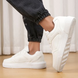 Womens Solid Color Casual Sneakers - Lightweight & Breathable Skate Shoes with Fashionable Low Top Design - Comfortable White Lace Up Footwear for Everyday Wear Womens Solid Color Casual Sneakers - Lightweight & Breathable Skate Shoes with Fashionable Low Top Design - Comfortable White Lace Up Footwear for Everyday Wear