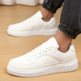 Womens Solid Color Casual Sneakers - Lightweight & Breathable Skate Shoes with Fashionable Low Top Design - Comfortable White Lace Up Footwear for Everyday Wear Womens Solid Color Casual Sneakers - Lightweight & Breathable Skate Shoes with Fashionable Low Top Design - Comfortable White Lace Up Footwear for Everyday Wear