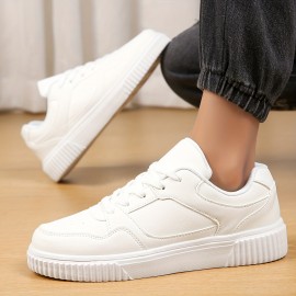 Womens Solid Color Casual Sneakers - Lightweight & Breathable Skate Shoes with Fashionable Low Top Design - Comfortable White Lace Up Footwear for Everyday Wear Womens Solid Color Casual Sneakers - Lightweight & Breathable Skate Shoes with Fashionable Low Top Design - Comfortable White Lace Up Footwear for Everyday Wear