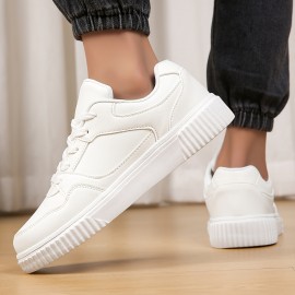 Womens Solid Color Casual Sneakers - Lightweight & Breathable Skate Shoes with Fashionable Low Top Design - Comfortable White Lace Up Footwear for Everyday Wear Womens Solid Color Casual Sneakers - Lightweight & Breathable Skate Shoes with Fashionable Low Top Design - Comfortable White Lace Up Footwear for Everyday Wear