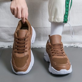 Men's Solid Platform Shoes Lace Up Low Top Non Slip For Outdoor Jogging Hiking Traveling, All Seasons Men's Solid Platform Shoes Lace Up Low Top Non Slip For Outdoor Jogging Hiking Traveling, All Seasons