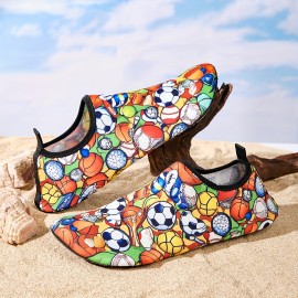 Women's Fashionable Lightweight Water Shoes, Sports Ball Print, Quick-Dry, Non-Slip Sole, Multicolor, Suitable For Outdoor Activities Women's Fashionable Lightweight Water Shoes, Sports Ball Print, Quick-Dry, Non-Slip Sole, Multicolor, Suitable For Outdoor Activities