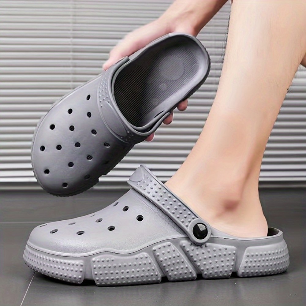 Mens Solid Colour Hollow Out Clogs Slippers - Ultra-Comfortable Non-Slip EVA Slippers with Anti-Slip Grip - Durable & Lightweight for Indoor/Outdoor Adventures Mens Solid Colour Hollow Out Clogs Slippers - Ultra-Comfortable Non-Slip EVA Slippers with Anti-Slip Grip - Durable & Lightweight for Indoor/Outdoor Adventures