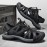 Mens Breathable Microfiber Synthetic Leather Sandals - Comfy Round Toe, Hook and Loop Fastener, Non Slip Rubber Sole, Durable, Water Friendly, Perfect for Beach, Daily, Casual, Vacation, Fall, Spring/Summer