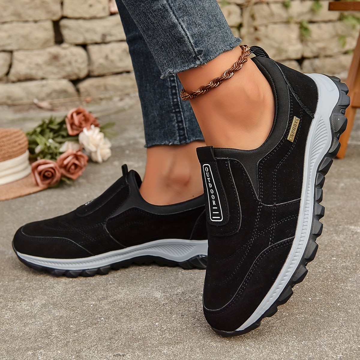 womens letter pattern fashion slip on walking shoes non slip lightweight outdoor athletic sneakers details 9